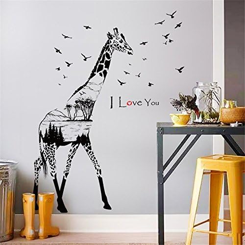 Black white giraffe silhouette modern mural porch bedroom living room tv decor wall sticker