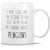 Retreez Funny Mug - I'm Thinking About Penguin Lover Crazy Penguins Lady 11 Oz Ceramic Coffee Mugs - Funny Sarcasm Inspirational Appreciation birthday gifts for him her women friend coworker mother
