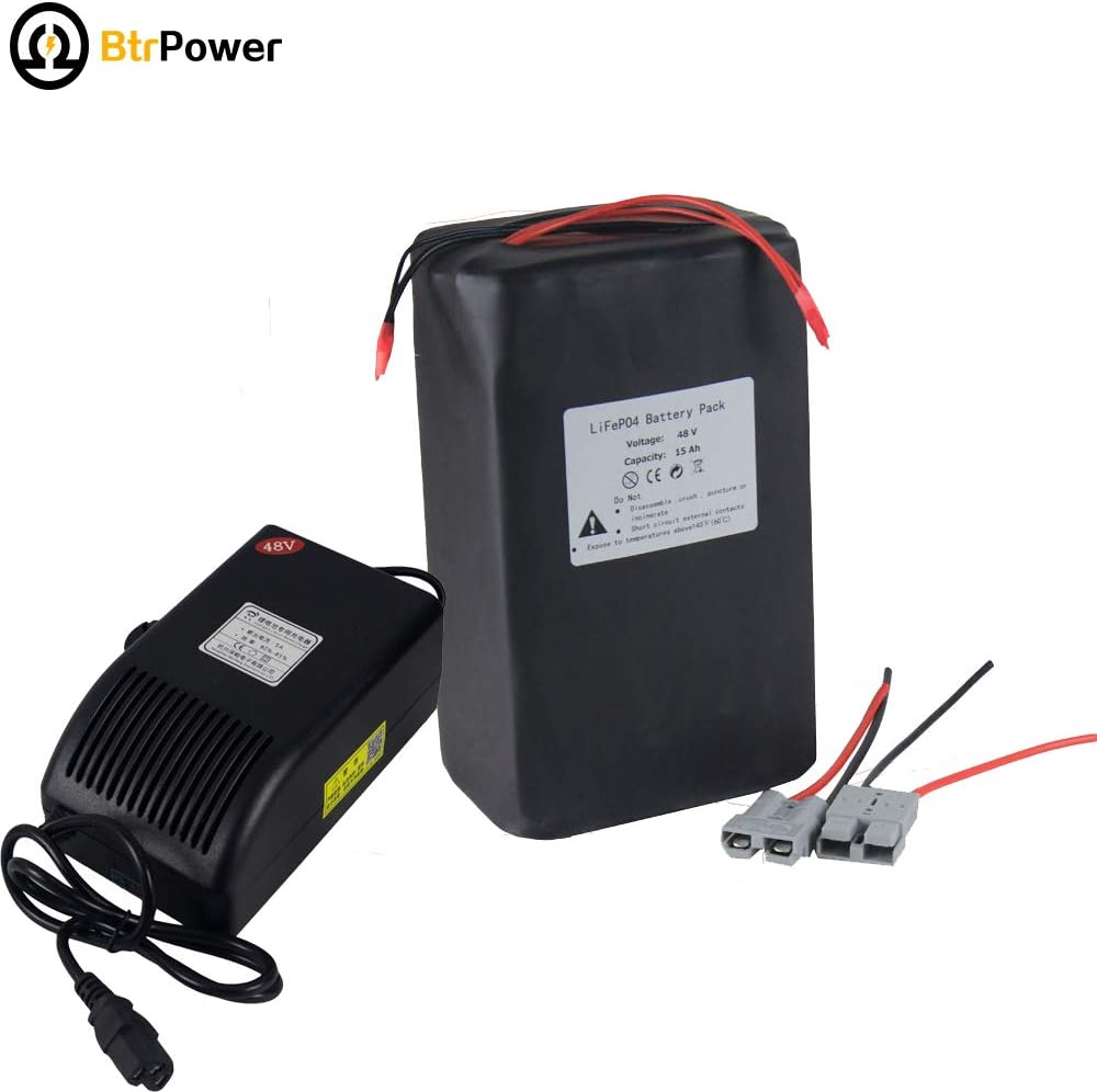 BtrPower 48V 15Ah Ebike Lithium LiFePO4 Battery Pack with Charger for 750W Electric Bicycle Scooter