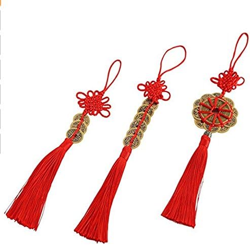 Chinese Antique Traditional Red Enless Knot Feng Shui Lucky Coins for Wealth and Good Fortune--3pcs (No.2)