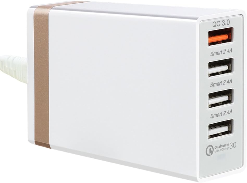 Desktop Charger Charging Station 40W 4-Port USB Desk Wall with Quick Charge 3.0 for Galaxy S8/S7/S6/Edge, Note 5 and iSmart for iPhone 8/X/7/6s/6/Plus, iPad, LG, Nexus, HTC & More-White