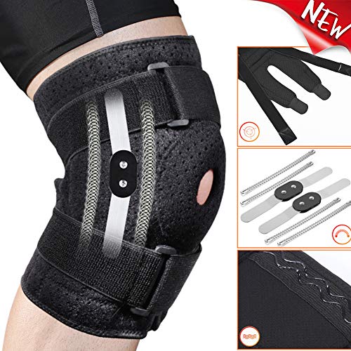 Fyore Hinged Knee Brace with 4 Straps & 4 Springs,Adjustable Open Patella Support for Arthritis,ACL,LCL,MCL,Sports Exercise,Meniscus Tear,Compression Knee Braces Non-Slip Fit for Running,Women,Men