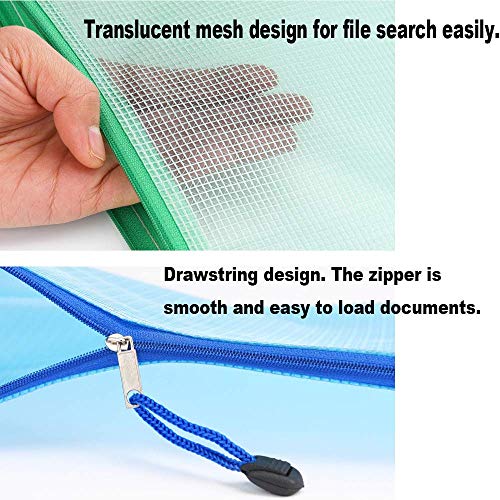 10Pcs A5 Zipper Pouch, Austark 9.2''x6.7'' Size File Bags PVC Durable Document Bags Filing Organization for School Office Home Travel (A5 Mix Colored) - Thumbnail 3