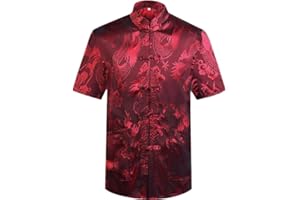 JSJTAMUS Tang Shirt Men Silk,Tang Suit Men Short Sleeve Shirt,Hanfu Chinese Traditional Clothes,Chinese Clothing Tang Suit Tops