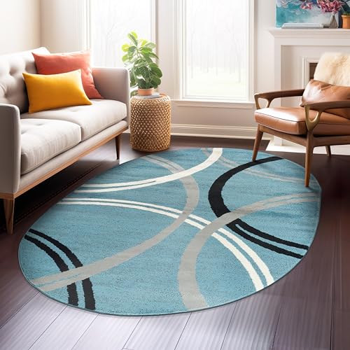 Rugshop Modern Wavy Circles Design Oval Rug, Non-Shedding Carpet for Living Roo…