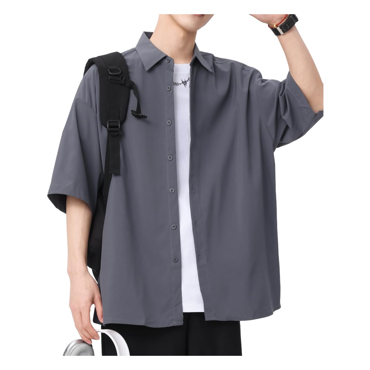 SHOREKEEPER Men's Short Sleeve Shirt, Long Sleeve, Loose, Sweat Absorbent, Quick Drying, Breathable, Large Size, Soft, Comfortable, Lightweight, Cool, Plain, Casual, Stylish, Simple, Summer, Autumn