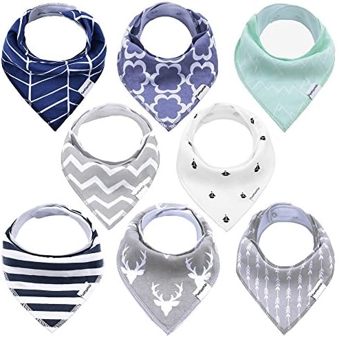 Baby Bandana Drool Bibs for Boy - 8 Pack Bibs Set, Adjustable Snaps & Absorbent Organic Cotton, by PureFountain