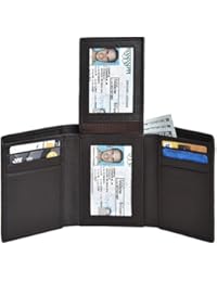 RFID Leather Trifold Wallets for Men - Handmade Slim Mens Wallet Credit Card Holder with ID Window