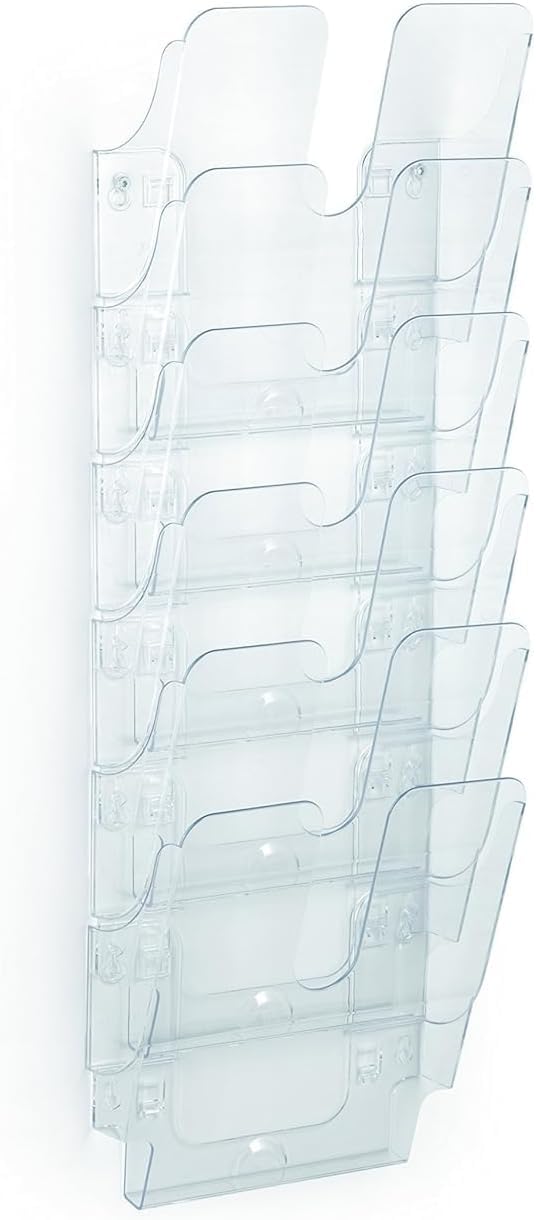 Durable FLEXIPLUS 6 A4 Portrait Leaflet Holder - Transparent - Easy To Install Wall Mounted Document Holder - Use as a Leaflet Stand, Menu Holder, etc.