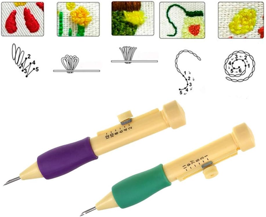 Magic Embroidery Pen Punch Needle Set 3 Needles 2 Threaders Sewing Craft Tools DIY Craft Knitting Sewing Tool for Embroidery (Green)