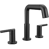 Delta Nicoli Matte Black Bathroom Faucet with Sprayer, 8 Inch 3 Hole Widespread Bathroom Sink Faucet with Pull Out Sprayer, Push-Pop Drain, Matte Black 35849LF-BLPD