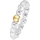 Stainless Steel Golden Ball with Pearl Beads Cocktail Rings for Women,Unique 18k Gold Plated Ball with irregular Dainty Beaded Pearls Trendy Statement Stacking Rings,Stretch Rings Jewelry for Women