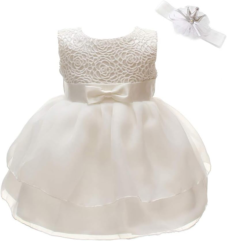 Baby Girl Dress Formal Flower Toddler Baptism Christening Tutu Dress for Party Wedding Birthday 0-24 Months