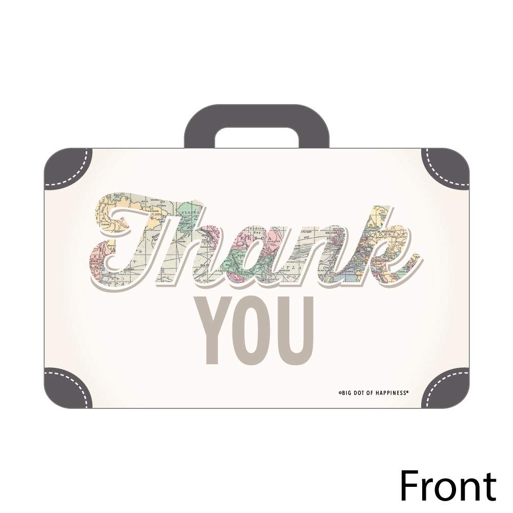 Big Dot of Happiness World Awaits - Shaped Thank You Cards - Travel Themed Party Thank You Note Cards with Envelopes - Set of 12