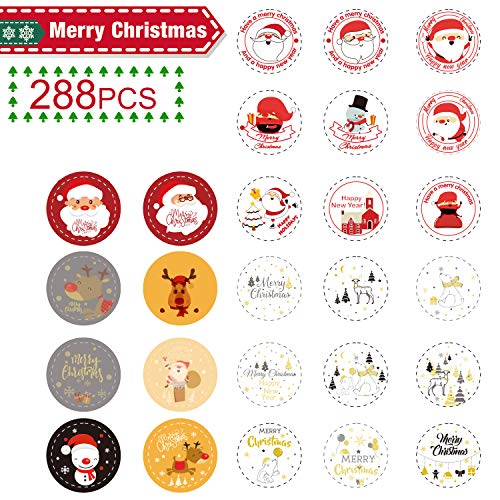 288 Pcs Christmas Stickers Xmas Elements Self-Adhesive DIY Cartoon Sticker Gift Sealing Decoration