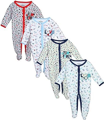Duck Duck Goose Baby Boys & Girls 4 Pack Cotton Footed Sleep and Play