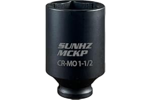 SUNHZ MCKP SUNHZMCKP 1/2 Inch Deep Drive Impact Socket, SAE 1-1/2 Socket, CR-MO, 6 Point Axle Nut Socket for Easy Removal of Axle Shaft Nuts (1-1/2 inch)