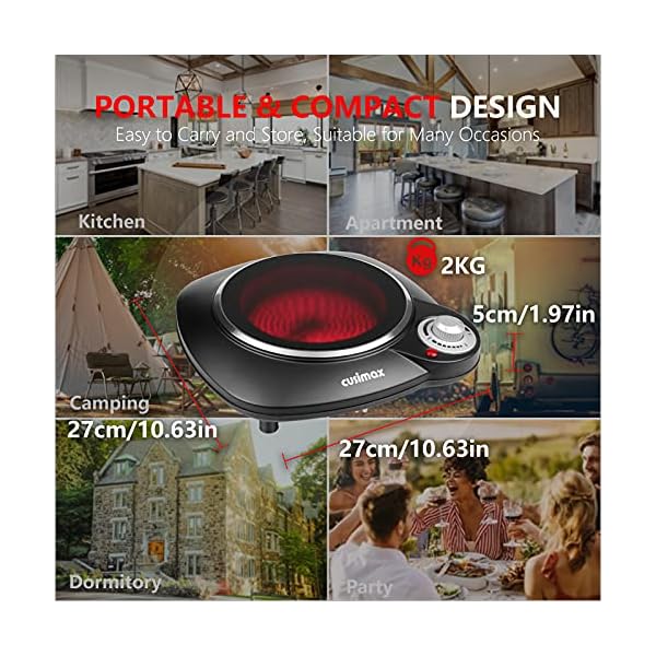CUSIMAX-Portable-Electric-Hob-1200W-Electric-Infrared-Single-Burner-for-Kitchen-Camping-RV-Office-Ceramic-Glass-Single-Hot-Plates-for-Warming-Boiling-Frying-Simmering-Stainless-Steel-Black Cusimax CMIP-B112 Portable Hot Plate, Hot Plates for Cooking, Single Ceramic Hob, Black Stainless Steel, 1200W Electric…