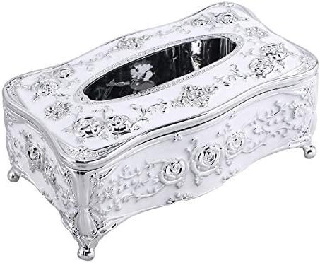 爆買いセール Ounona ティッシュケース おしゃれ ティッシュボックス 高級感 ローズパターン シルバー ホーム レストラン テーブル 装飾