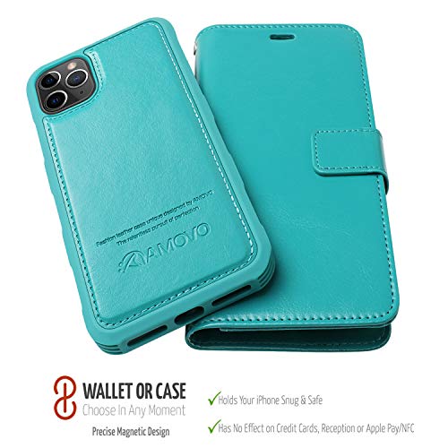 AMOVO Case for iPhone 11 Pro (5.8'') [2 in 1] iPhone 11 Pro Wallet Case Detachable [Vegan Leather] [Hand Strap] [Stand Feature] iPhone 11 Pro Flip Folio Case Cover with Gift Box Package (Aqua) - Thumbnail 5