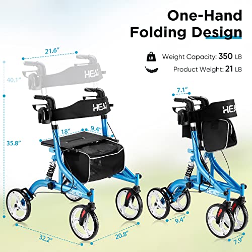 HEAO Rollator Walker With Seat For Seniors,4 X 10" Wheels Walker With