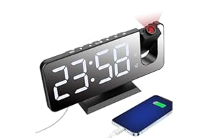 Mightree Projection Alarm Clock for Bedroom, Digital Alarm Clock with USB Charger, 7.4" Large LED Mirror Display Alarm Clock, Dual Smart Alarm with Projection on Ceiling, Black(No Temp Display)