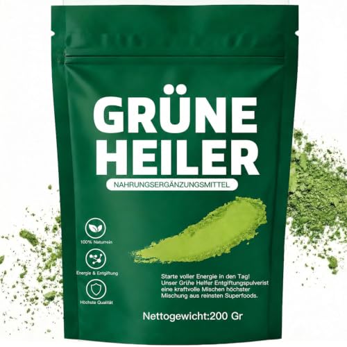 Green Detoxification Powder, 200 g Superfood Detoxification Powder Helper, Greens Powder with Spirulina, Barley Grass, Inulin, Turmeric, Vitamin D3, Rich in Vitamins, Minerals & Fibre for Energy