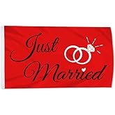 Cayyon Just Married Flag Banner Outdoor Indoor Decoration Flag 3x5Feet Double Stitched Polyester with Brass Grommets (red)