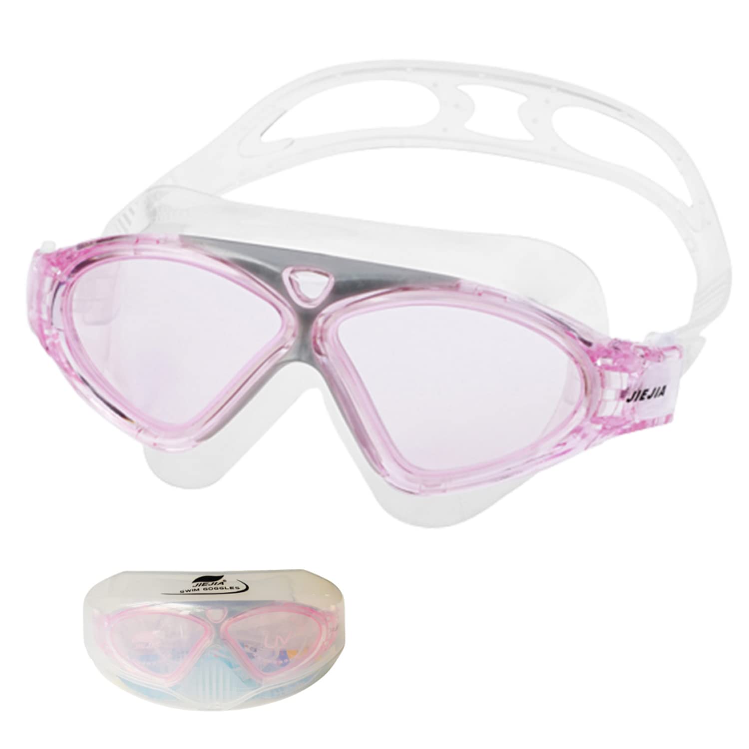 GWAWG Swimming Goggles No Leaking Anti Fog with Adjust Comfortable Silicone Skirt for Adult Men Women Junior Kids(Pink)