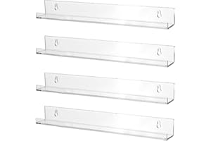 Sooyee 4 Pack 15 Inch Acrylic Invisible Kids Floating Bookshelf for Kids Room,Modern Picture Ledge Display Toy Storage Wall Shelf,Clear (4 Pack)
