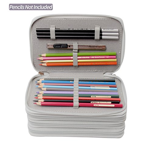 Colored Pencil Case, Newcomdigi 72 Slot Pencil Case Large Art Case Multilayer Pencil Storage Case Bag Holder Pen Case Organizer with Compartment For Drawing Sketch Art School Kids Adults (Gray) - Thumbnail 3