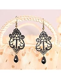 JoyTong Black Lace Necklace Earrings Set, Lace Pendant Choker and Eardrop