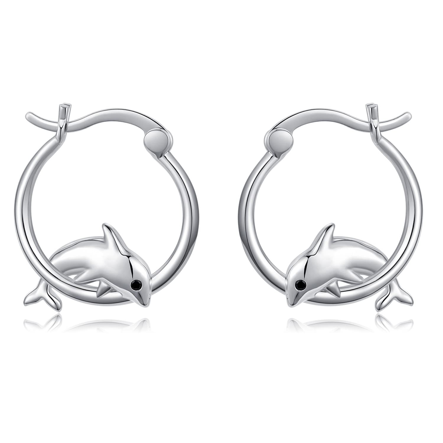 Dolphin Earrings Huggie Hoop Earrings 925 Sterling Silver Hypoallergenic Small Huggie Cartilage Earring Cute Animal Cuff Hoops for Women Girls
