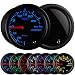 GlowShift Tinted 7 Color 30 PSI Turbo Boost / Vacuum Gauge Kit - Includes Mechanical Hose & T-Fitting - Black Dial - Smoked Lens - For Car & Truck - 2-1/16" 52mm primary