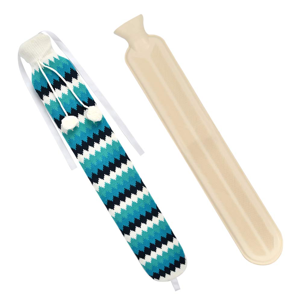 OFNMY Long Hot Water Bottle - Rubber Hot Water Bottle with Super Soft Plush Cover, Long Hot Water Bottle for Neck, Waist, Legs, Abdomen | Comfortable, Safety, Warmth (72x12/Blue)