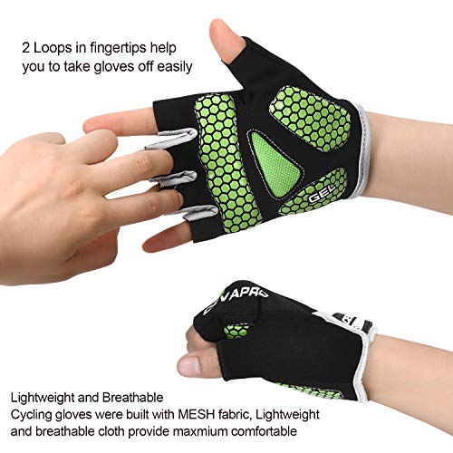 Cevapro Cycle Gloves Mountain Road Bike Gloves Half Finger Bicycle Gloves with Anti Slip Shock-Absorbing Gel Pad Cycling Riding Biking Gloves MTB DH Road Bicycling Gloves for Men Women (Green, S) - Thumbnail 3