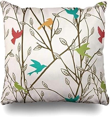 InnoDIY Throw Pillow Covers Summertime Bird Print Square 18x18 Inch Multicolor Pillowslip Square Size 18 x 18 Inches Cushion Cases Pillowcases