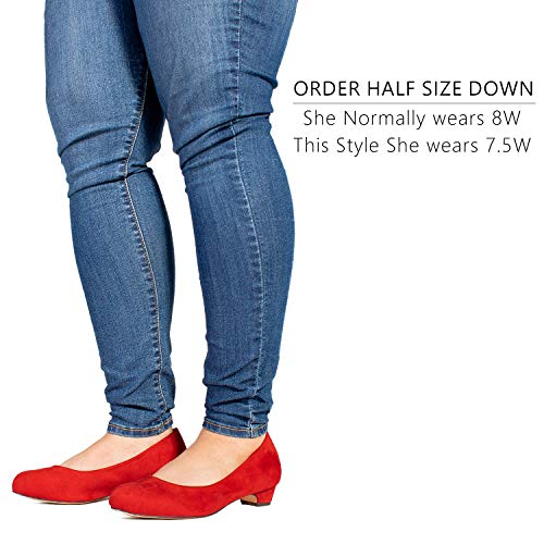 Women's True Wide Width Low Walking Heel Comfortable Dress Pumps - Plus Size Friendly RED Size.6