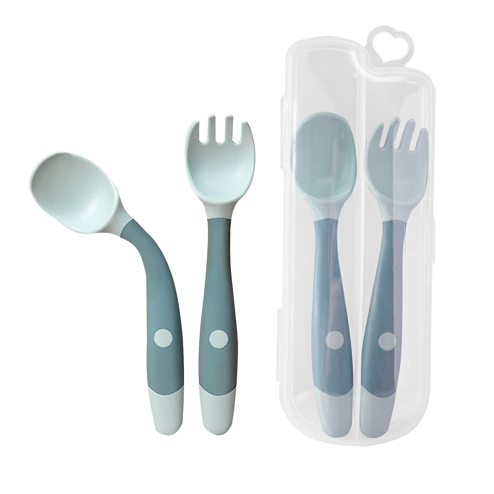 Tomedeks 2pcs Infant Feeding Training Set, Baby Utensils, Children Easy To Hold, Heat-resistant And Flexible Learning Spoon And Fork (Blue) — image 1