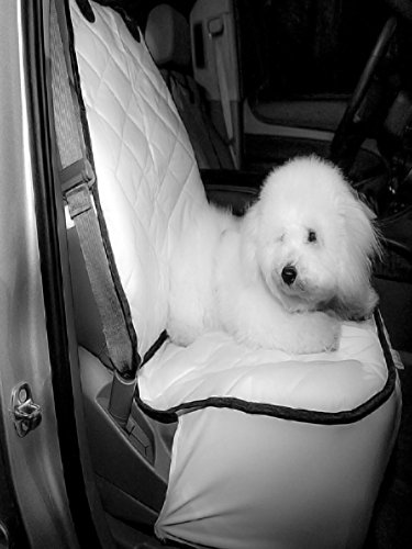 Plush Paws Co-Pilot Pet Car Seat Cover for Bucket Seats with Bonus Harness and Seat Belt for Cars, Trucks, SUVÃ•S and Vehicles - White