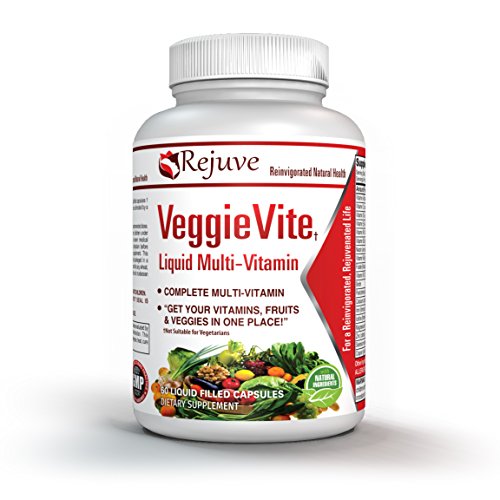 Liquid Multivitamin Dietary Supplement For Men And Women By Rejuve - 100% Natural Formula - 42 Vegetables & Fruits Proprietary Blend - Highly Nutritional Ingredients - 60 Liquid Filled Capsules