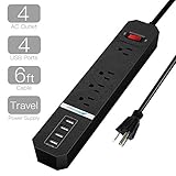 Power Strip with USB, BTGGG Surge Protector Power Strip 4 Outlets with 4 USB Ports, 6ft Power Cord, 600 Joules Overload Protection