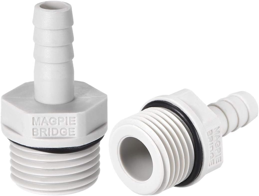 sourcing map PVC Barb Hose Fitting Connector Adapter 8mm or 5/16" Barbed x 1/2" G Male Pipe 2pcs, Grey, 5/16" x G1/2