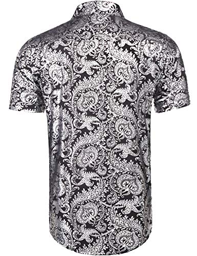 Daupanzees Mens Party Celebration Dress Shirts Short Sleeve Luxury Print Classic Modern Fit Fashion Unique Revel Birthday Button Down Shirts Sliver
