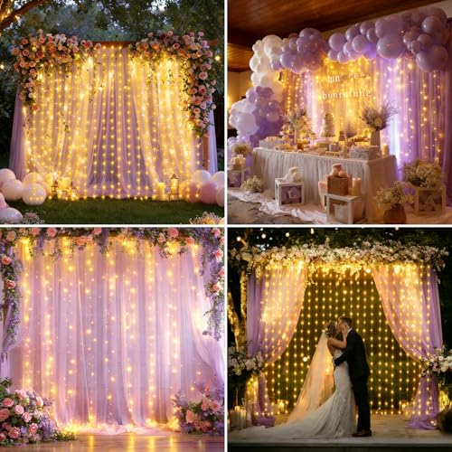 GCMacau 3 x 3 m 300 LED Christmas Light Curtain, String Lights 8 Modes Dimmable with Remote Control, Indoor Light Curtain, Garden, Christmas, Valentine's Day, Wedding, Christmas