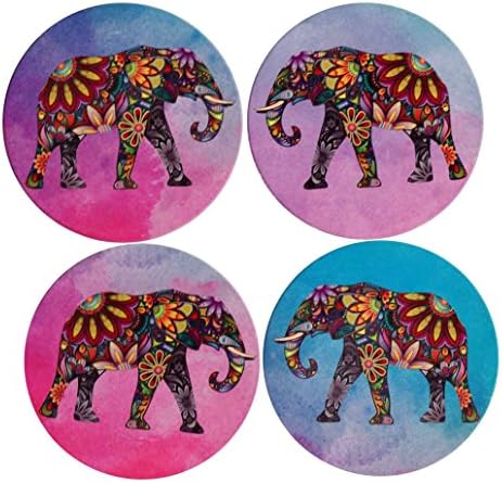 Colorful Absorbent Drink Coasters By DECOPOW - Set of 4 (Elephant)