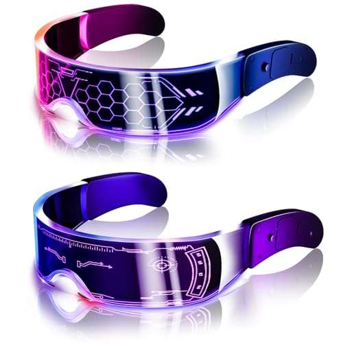 Uniiking® 2 Pcs LED Light Up Glasses for Party LED Glasses for Adults Kids Futuristic Sunglasses Cosplay Costume Rave Accessories Glowing Neon Sunglasses, Gifts(Cool Glasses)