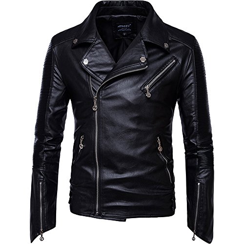 Men's Soft Synthetic Leather Biker Bomber Jackets Black US Size 3XL Buy Online in UAE