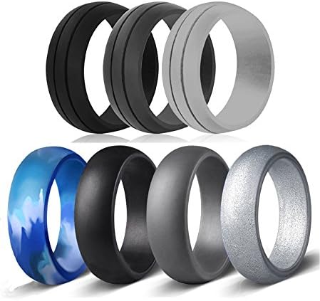 LiMeiW Men's Silicone Rings with Angled Design - 7 Pack Rubber Wedding Bands