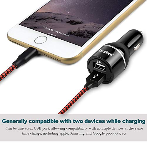 iPhone Car Charger Cables,15.5W 3.1A Rapid Dual Port USB Emergency Escape Hammer Car Charger Adapter+3FT iPhone Cable Compatible iPhone 5S/5,6/6S/6 Plus/6S Plus,8/7/7 Plus (BlackRed)